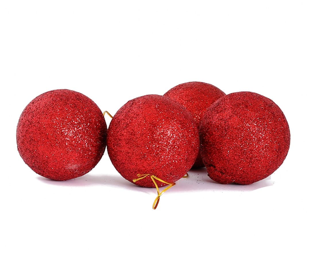 Bombki styropianowe z brokatem,8cm/4szt, czerwone