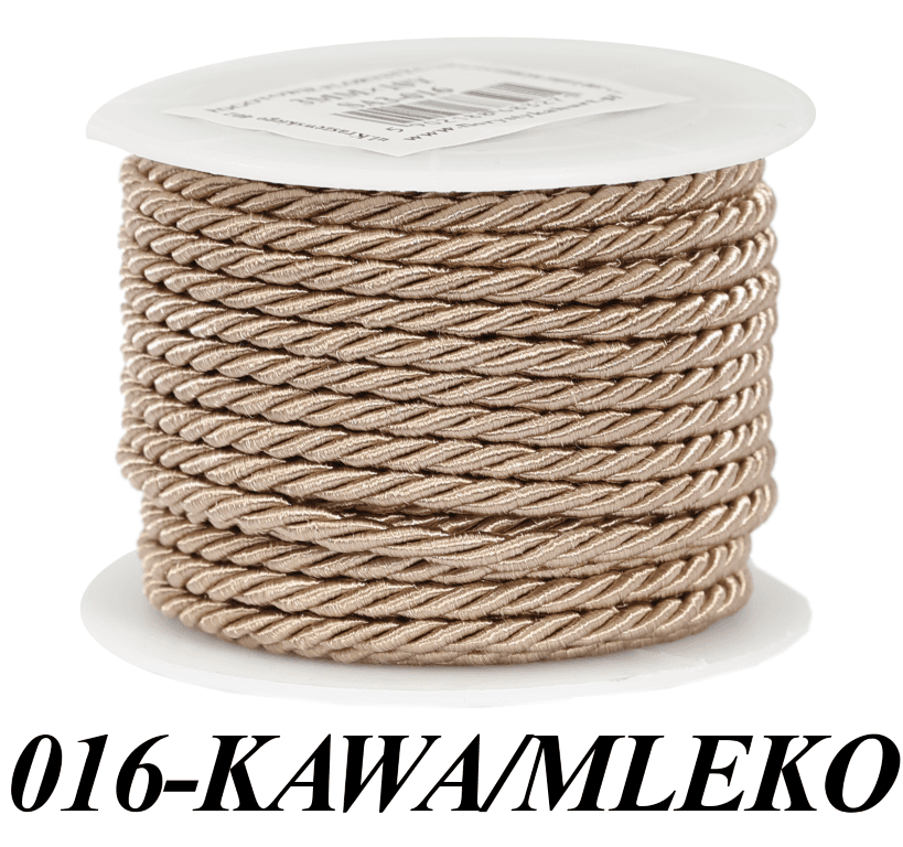 Sznur atłasowy skręcany, 3mm/10y, kawa/mleko