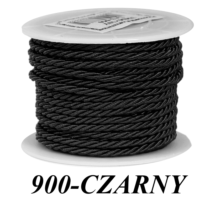 Sznur atłasowy skręcany, 3mm/10y, czarny