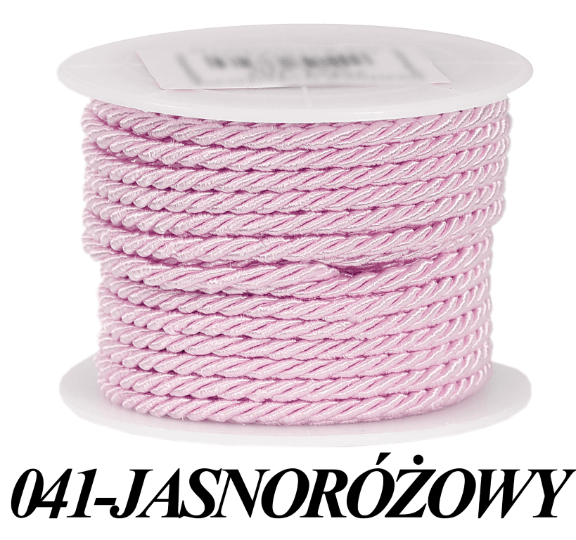 Sznur atłasowy skręcany, 3mm/10y, jasny róż