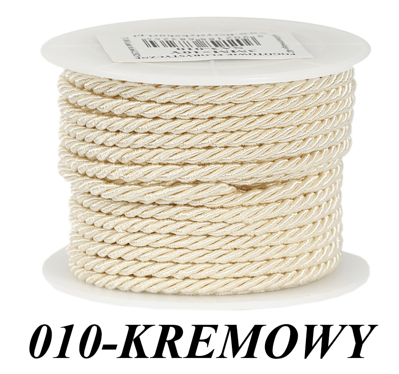Sznur atłasowy skręcany, 3mm/10y, kremowy