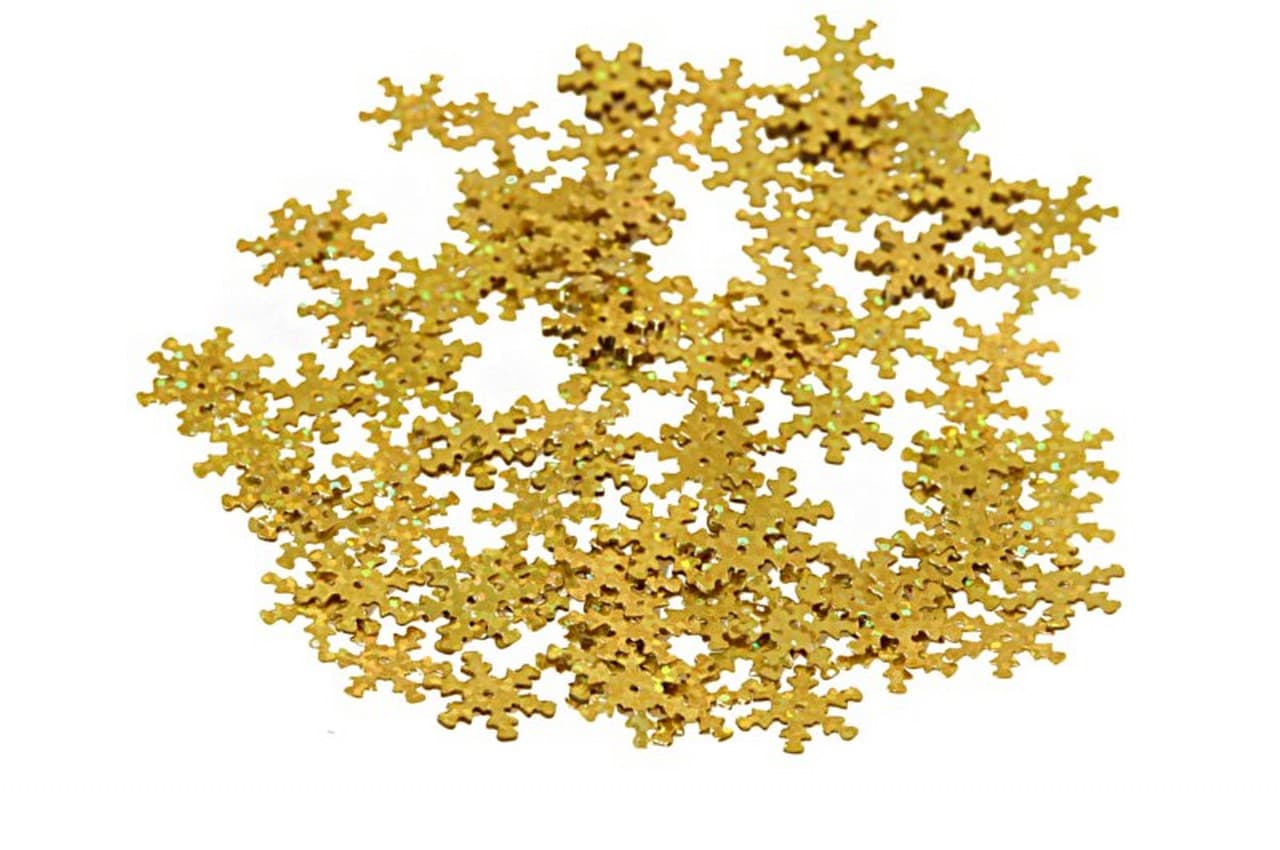 Cekiny śnieżynki 15mm/5gram złote brokat