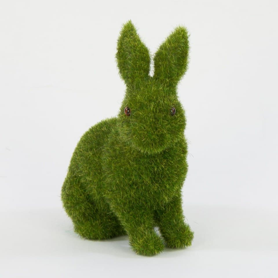 Zając siedzący flokowany zielony, 6x14x14cm