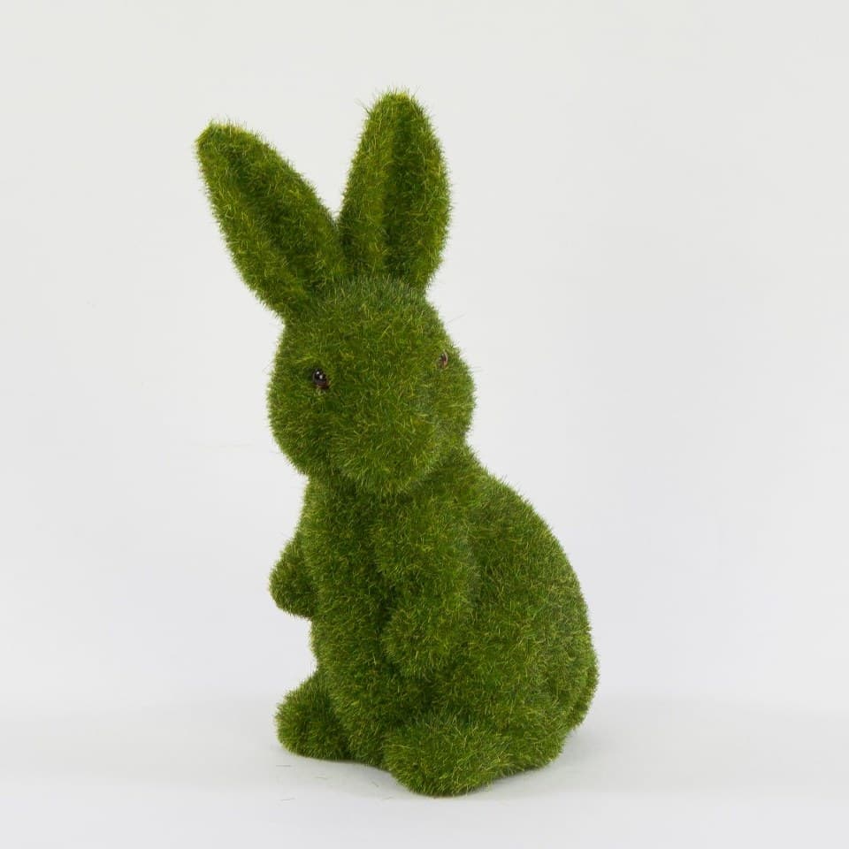 Zając siedzący wysoki flokowany zielony, 8x9x20cm