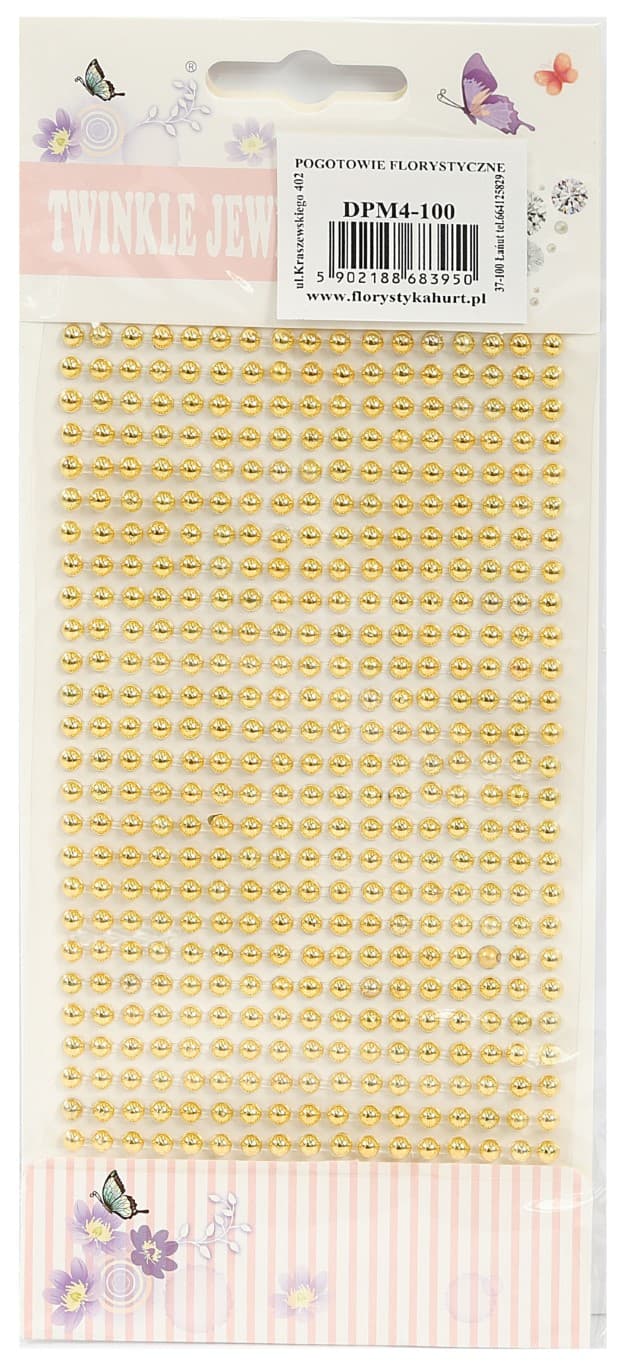 Dżety samoprzylepne perły metal, 4mm/442szt, złote