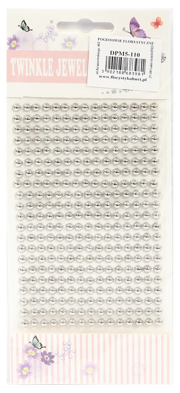 Dżety samoprzylepne perły metal 5mm/330szt srebrne