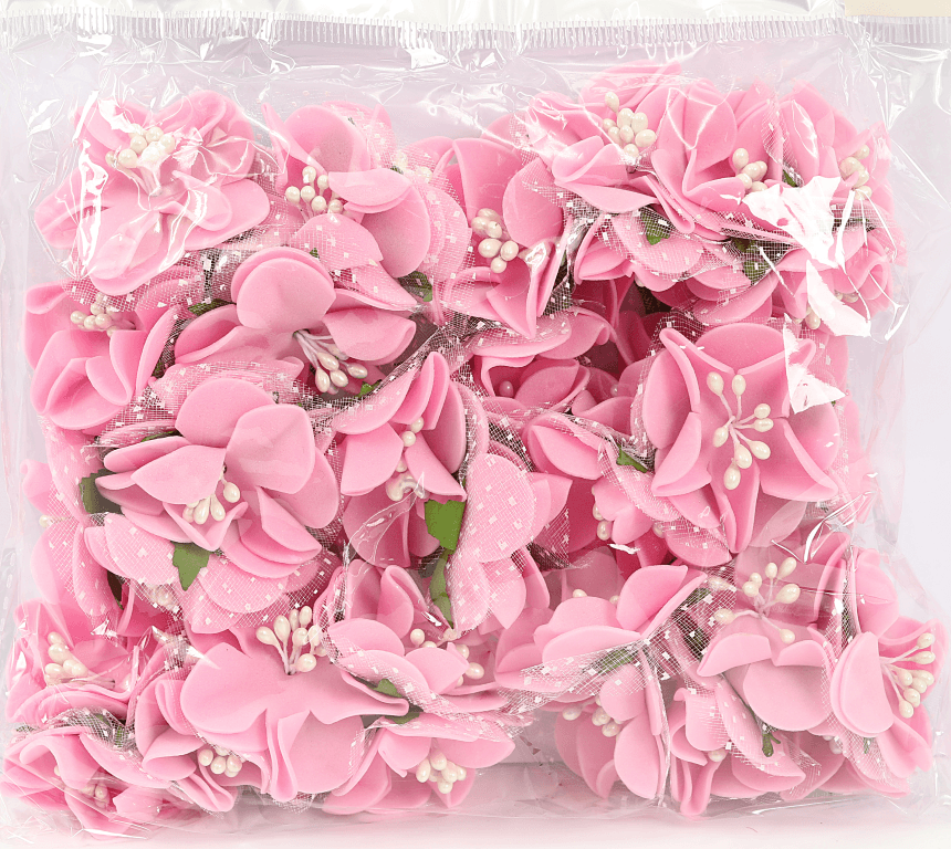 Piankowe kwiaty z pręcikami, śr.4cm/6x6szt, różowe