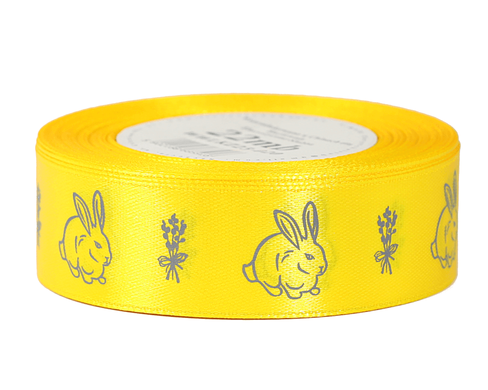 Wstążka satynowa WIELKANOC królik 25mm/22mb, żółta