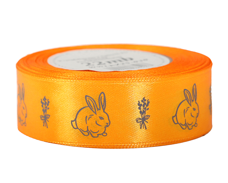 Wstążka satynowa WIELKANOC królik 25mm/22 pomarańc