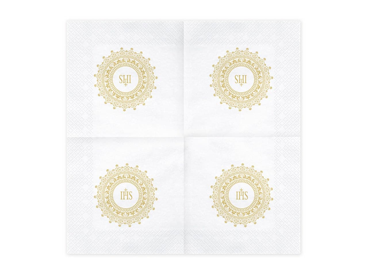 Serwetki Komunijne z napisem IHS, 33x33cm, złote