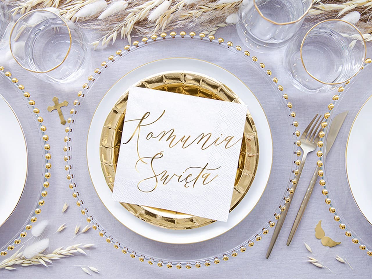 Serwetki Komunia Święta, 33x33cm, złote metal