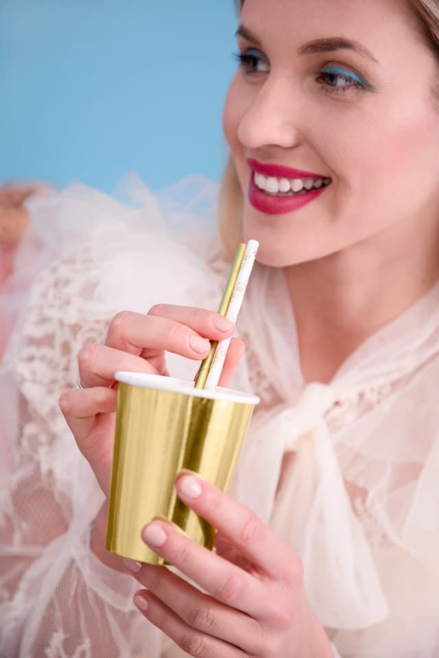 Słomki papierowe kwiaty, kolor złoty, 19.5cm/10szt