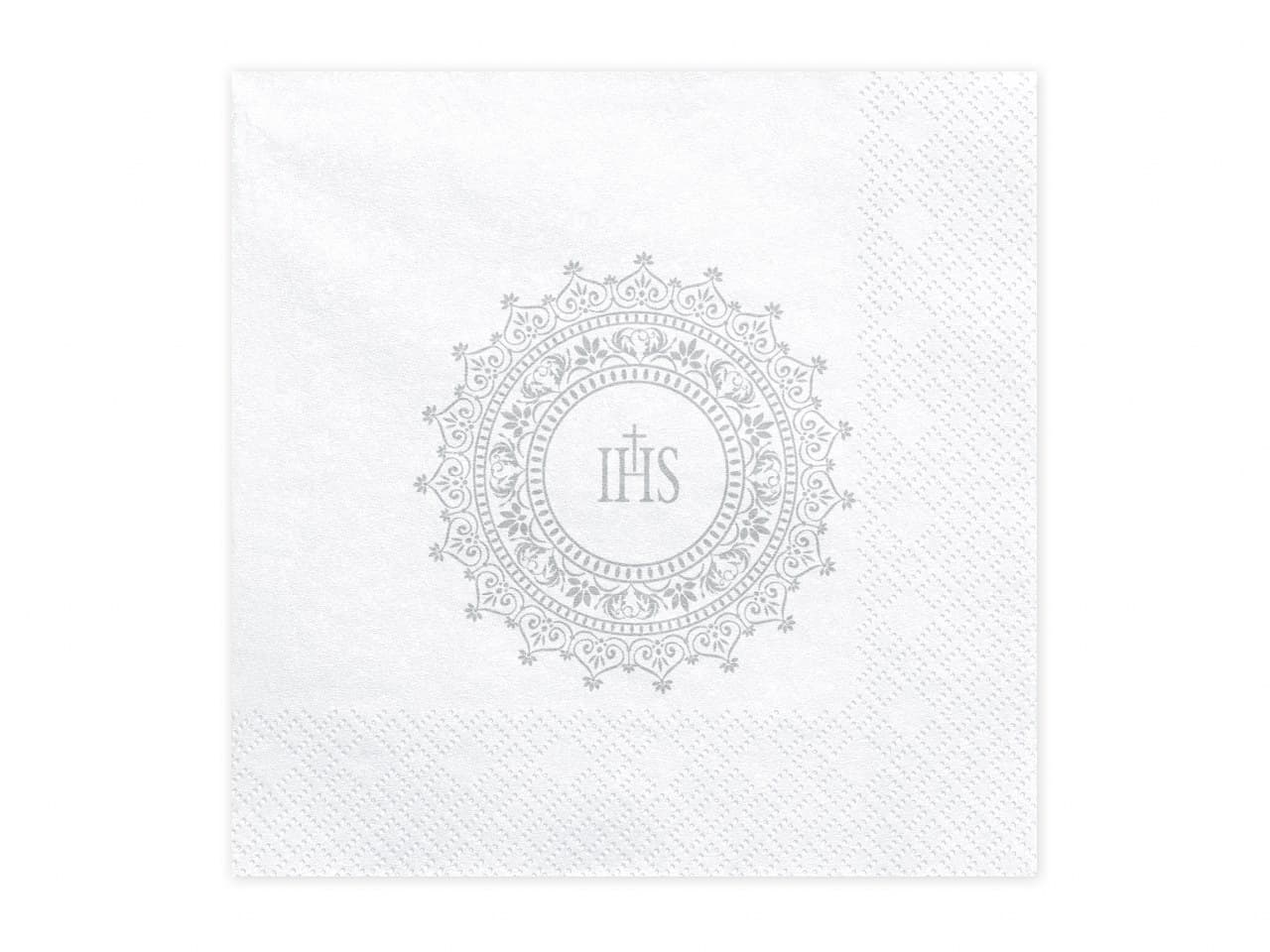 Serwetki Komunijne z napisem IHS, 33x33cm,srebrne 