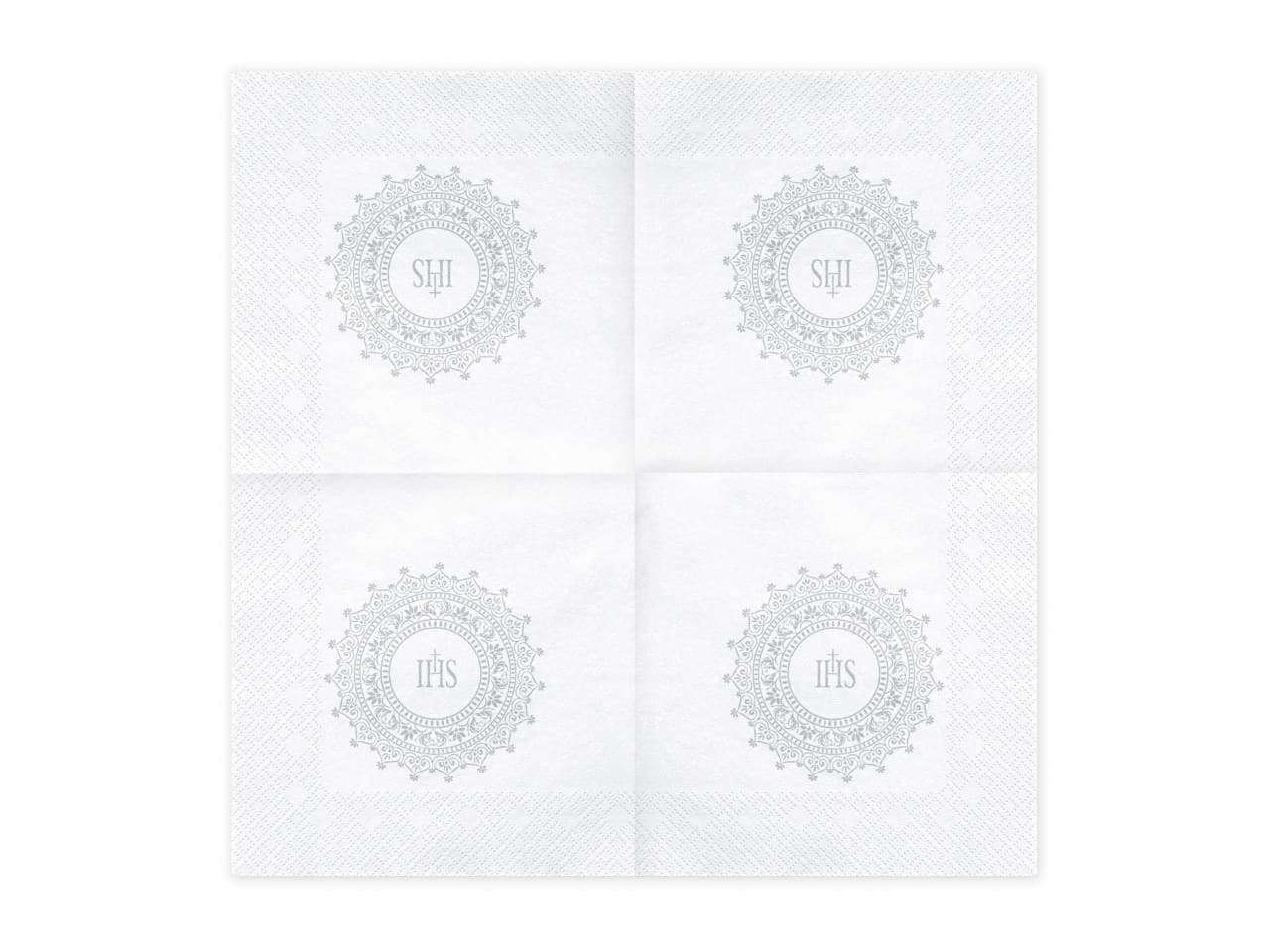 Serwetki Komunijne z napisem IHS, 33x33cm,srebrne 