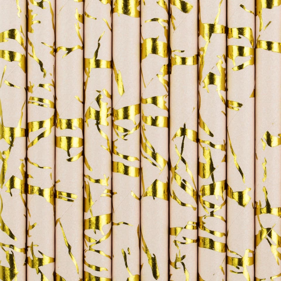 Słomki papierowe marmur,różowe złoto, 19.5cm/10szt