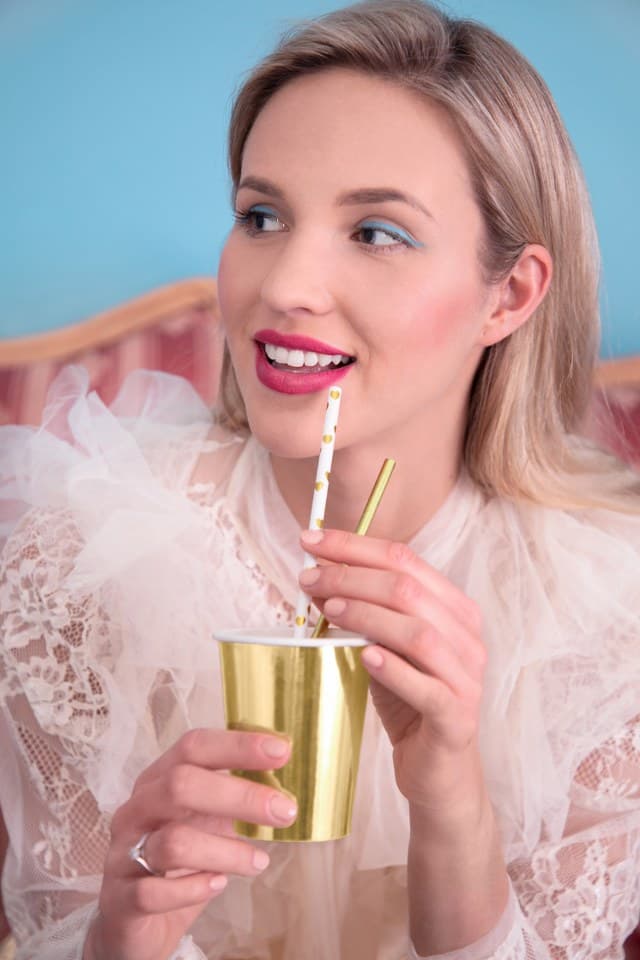 Słomki papierowe zlote serca, 19.5cm/10szt