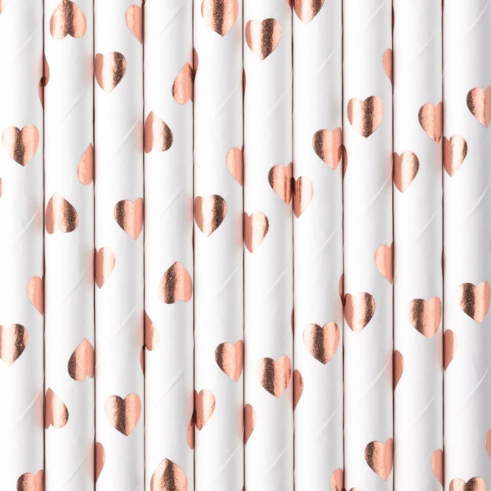 Słomki papierowe różowe serca, 19.5cm/10szt