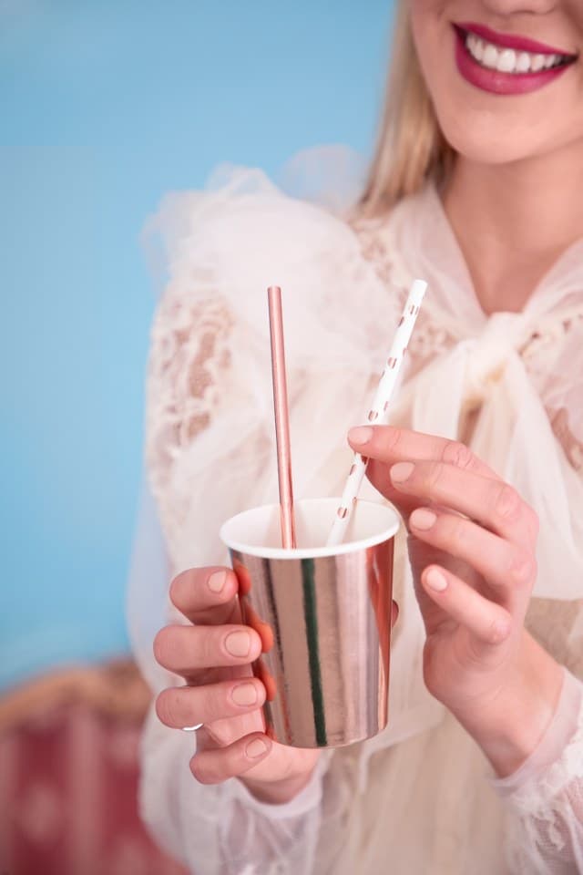 Słomki papierowe różowe serca, 19.5cm/10szt