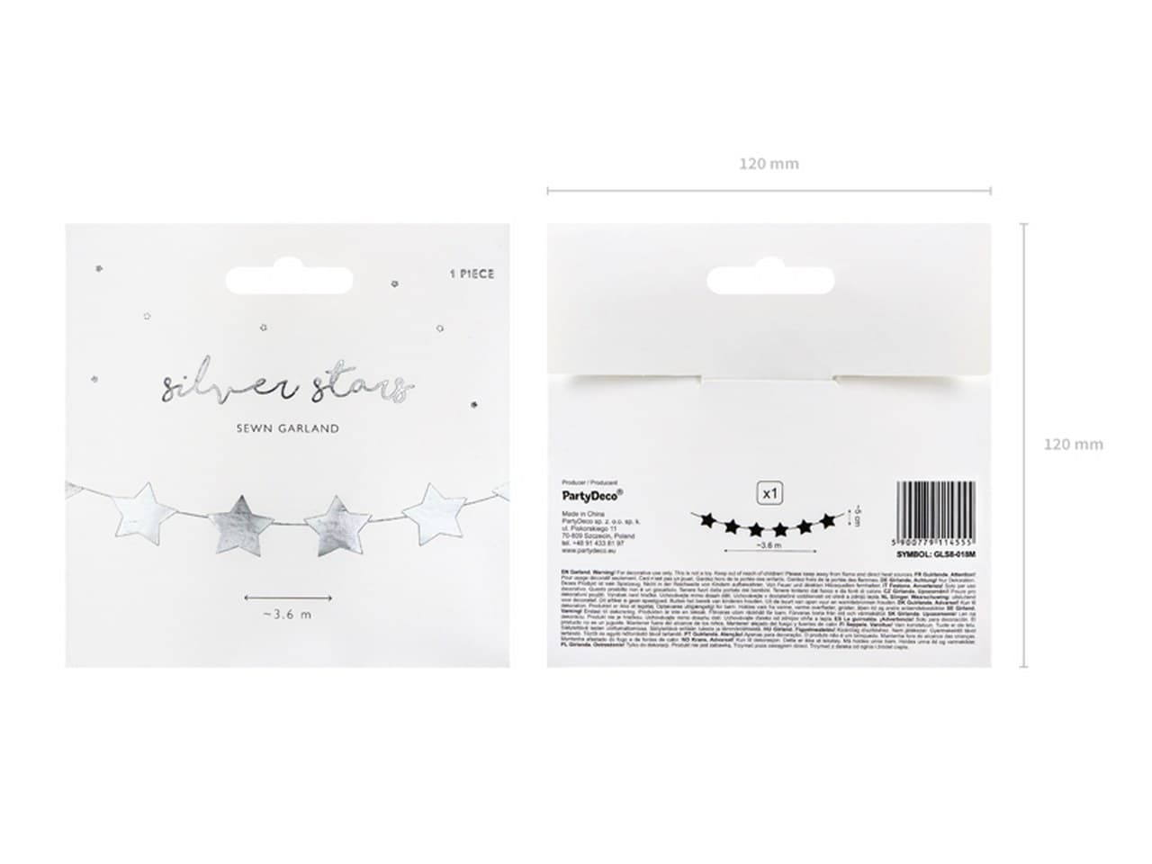Girlanda Gwiazdki, srebrny, 3,6m