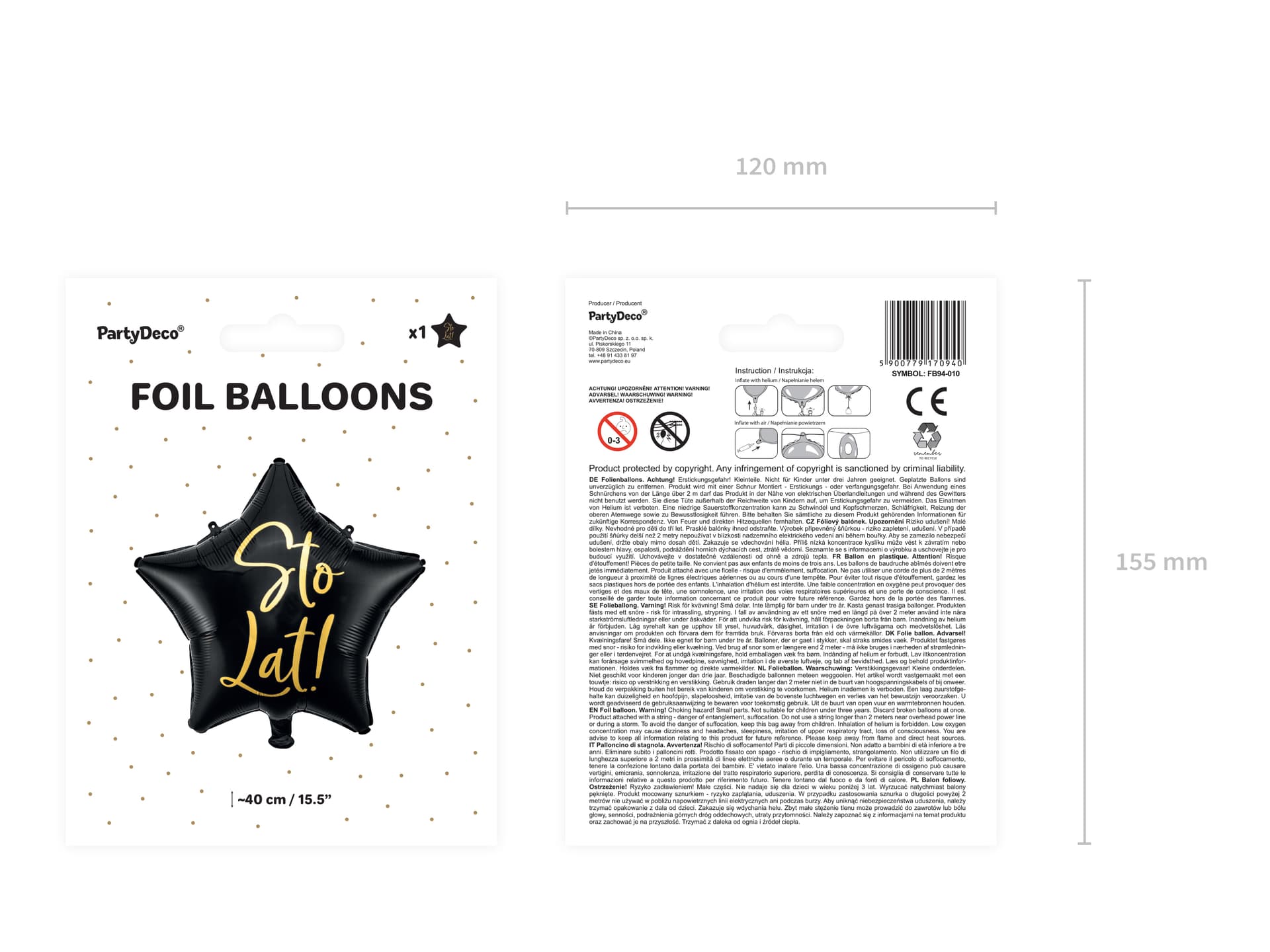 Balon foliowy Sto Lat!, 40cm, czarny