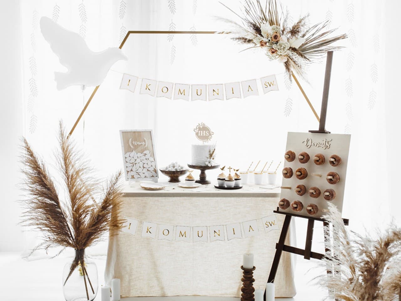 Baner I Komunia Św. BIAŁY ZE ZŁOTYM 15x133cm