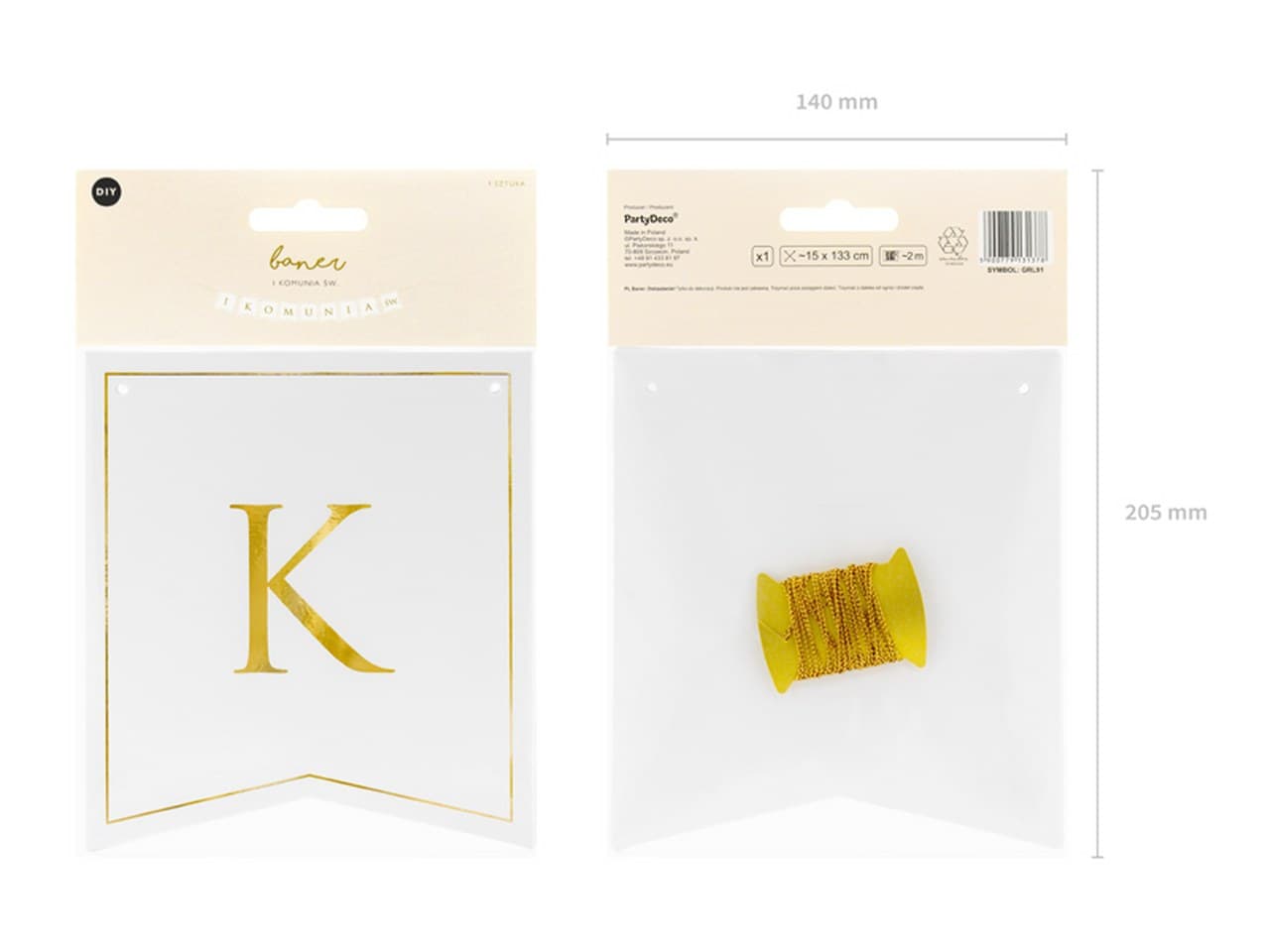 Baner I Komunia Św. BIAŁY ZE ZŁOTYM 15x133cm