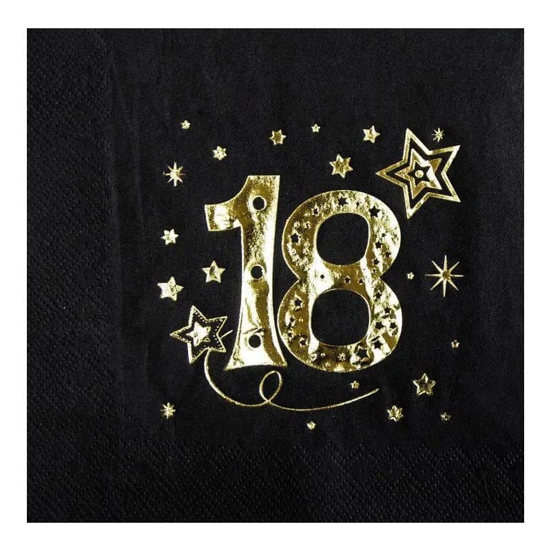 Serwetki na 18 urodziny, 33x33, 20 szt, czarne