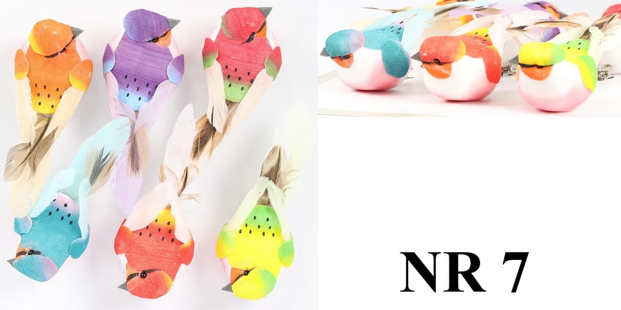 Ptaki kolorowe na metalowym klipsie, 3x8cm/6szt.