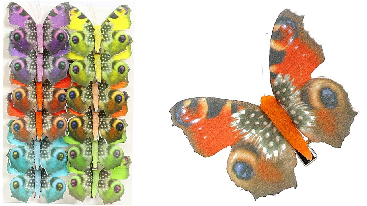 Sztuczne kolorowe motyle szer. 7cm, 12szt.