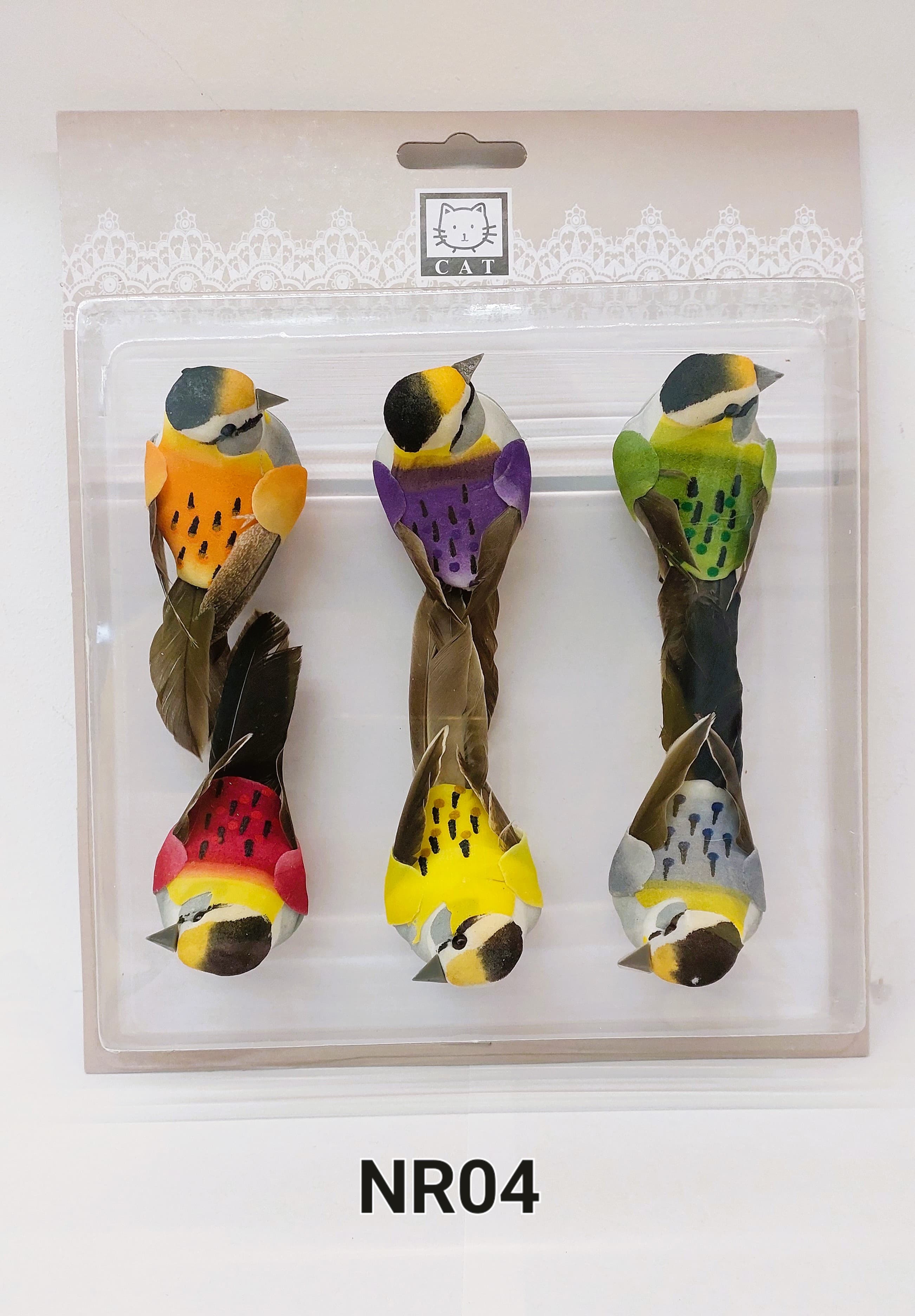 Ptaki kolorowe na metalowym klipsie, 3x8cm/6szt.