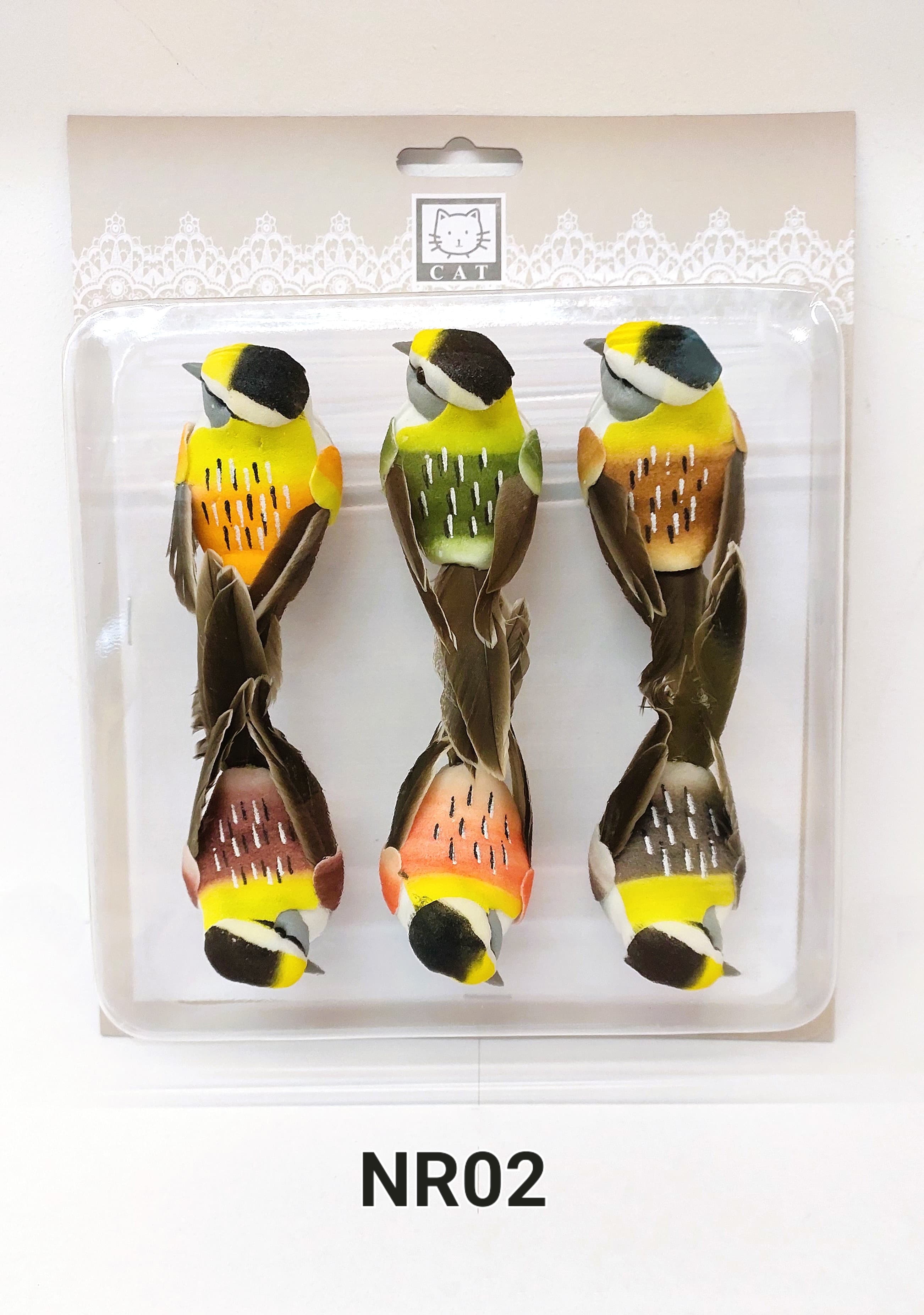 Ptaki kolorowe na metalowym klipsie, 3x8cm/6szt.