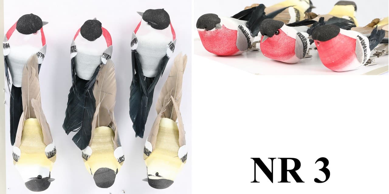 Ptaki kolorowe na metalowym klipsie, 3x8cm/6szt.