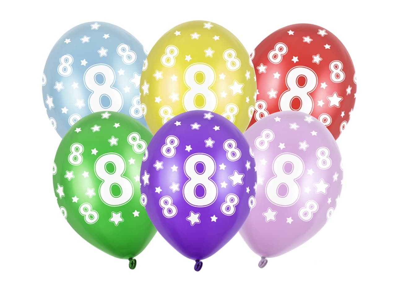 Balony 30cm, 8th Birthday, Metallic Mix 6 szt