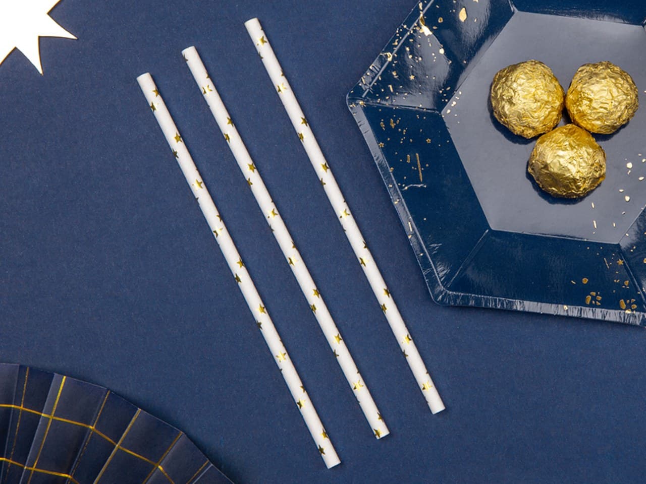 Słomki papierowe, złote gwiazdki, 19.5cm