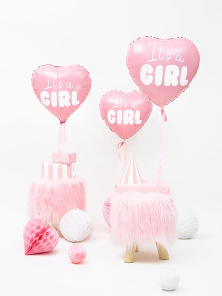 Balon foliowy Serce - It's a girl, 45cm, jasny róż