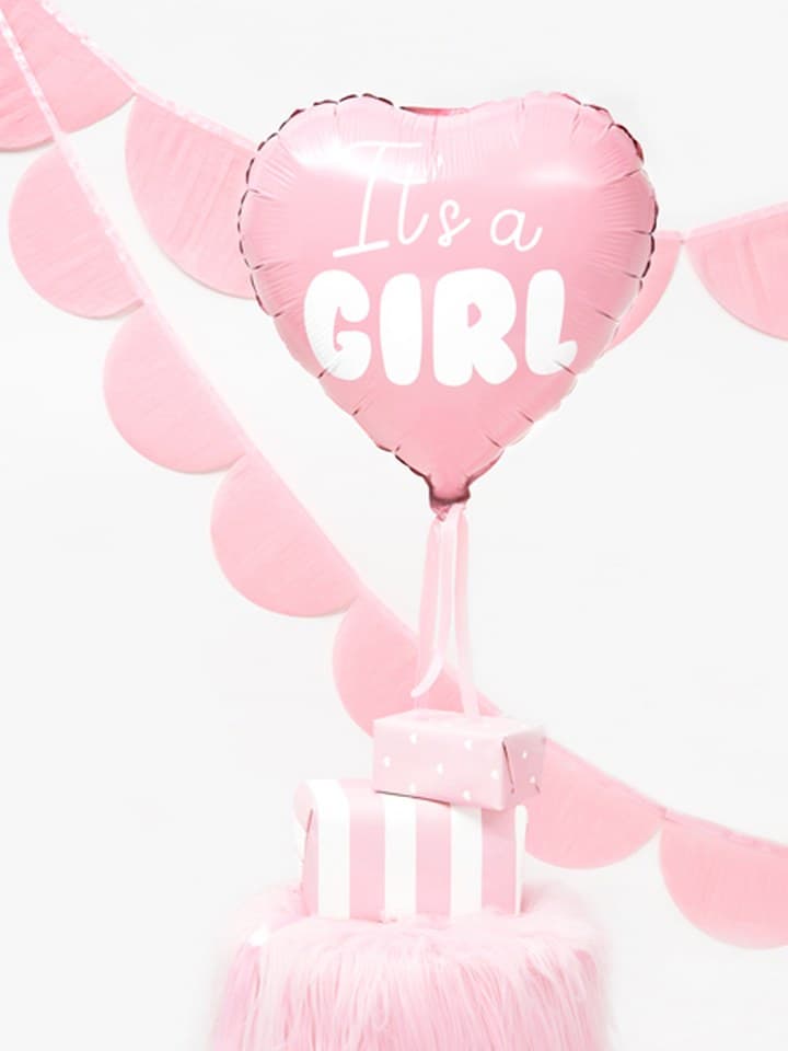 Balon foliowy Serce - It's a girl, 45cm, jasny róż