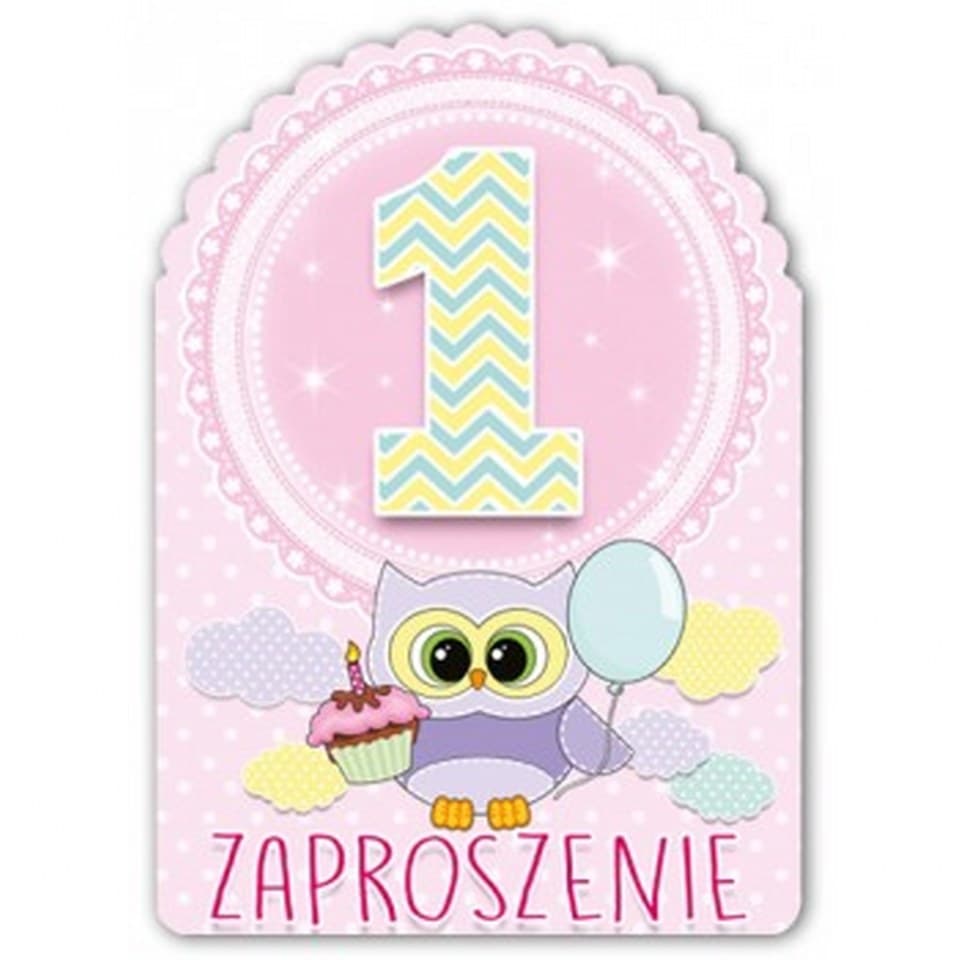 ZAPROSZENIE NA ROCZEK 10 SZT. RÓŻOWA SOWA