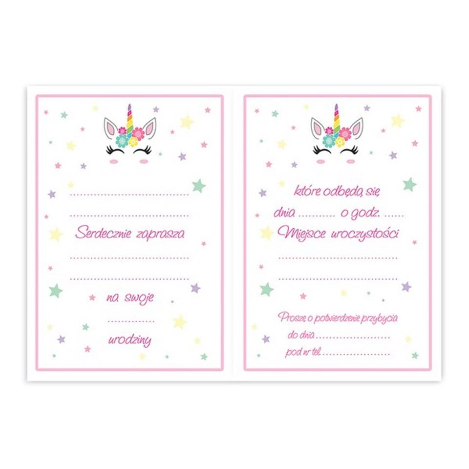Zaproszenia na Urodziny JEDNOROŻEC 10szt.
