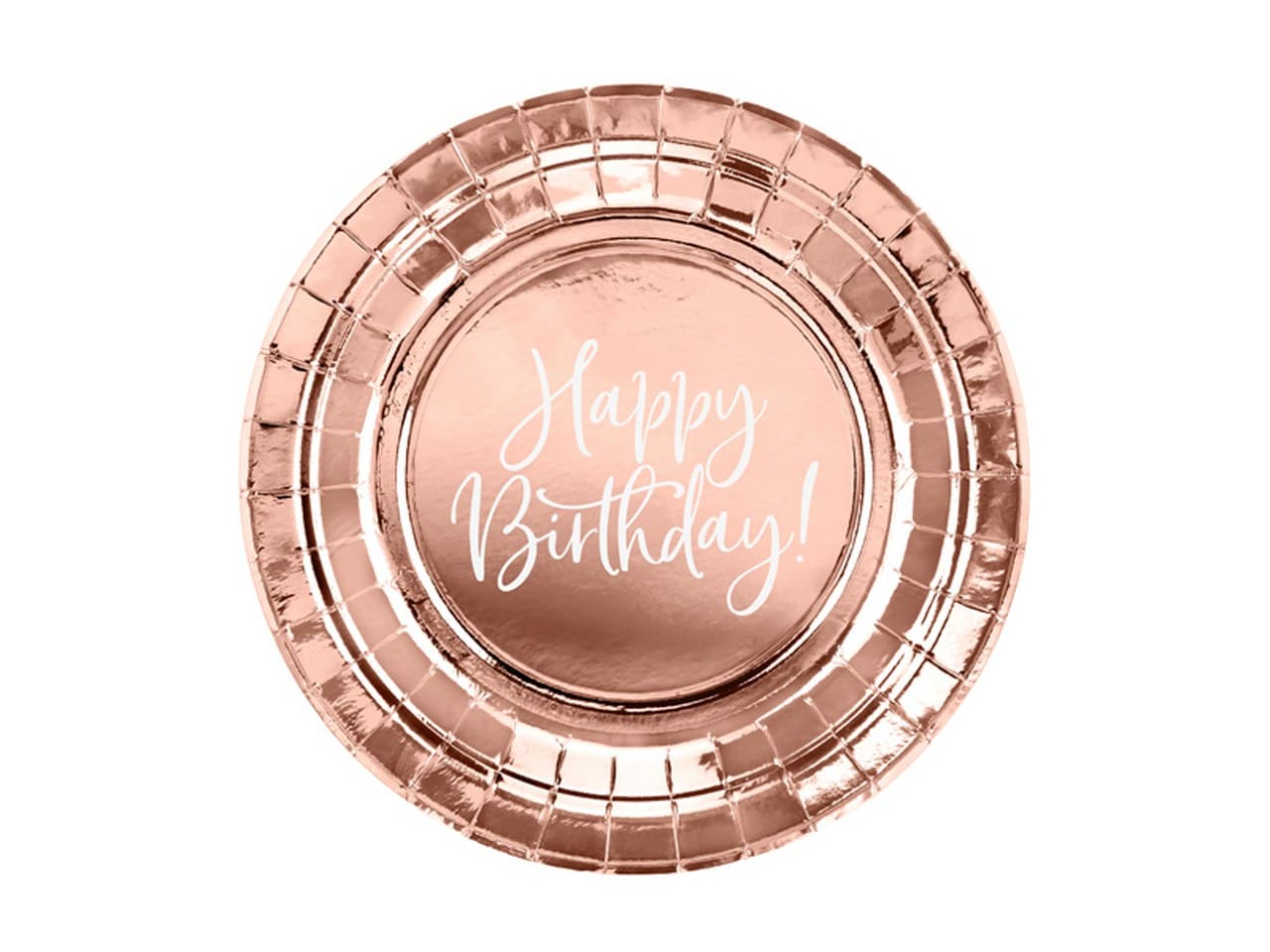 Talerzyki Happy Birthday!, różowe złoto, 18cm 6szt