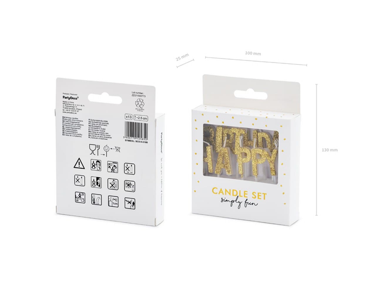 Świeczki urodzinowe Happy Birthday, złoty, 2,5cm