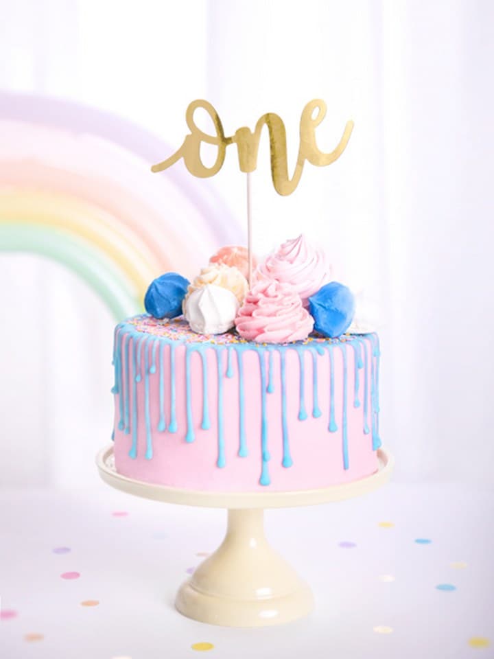 Topper na tort One, złoty, 19cm