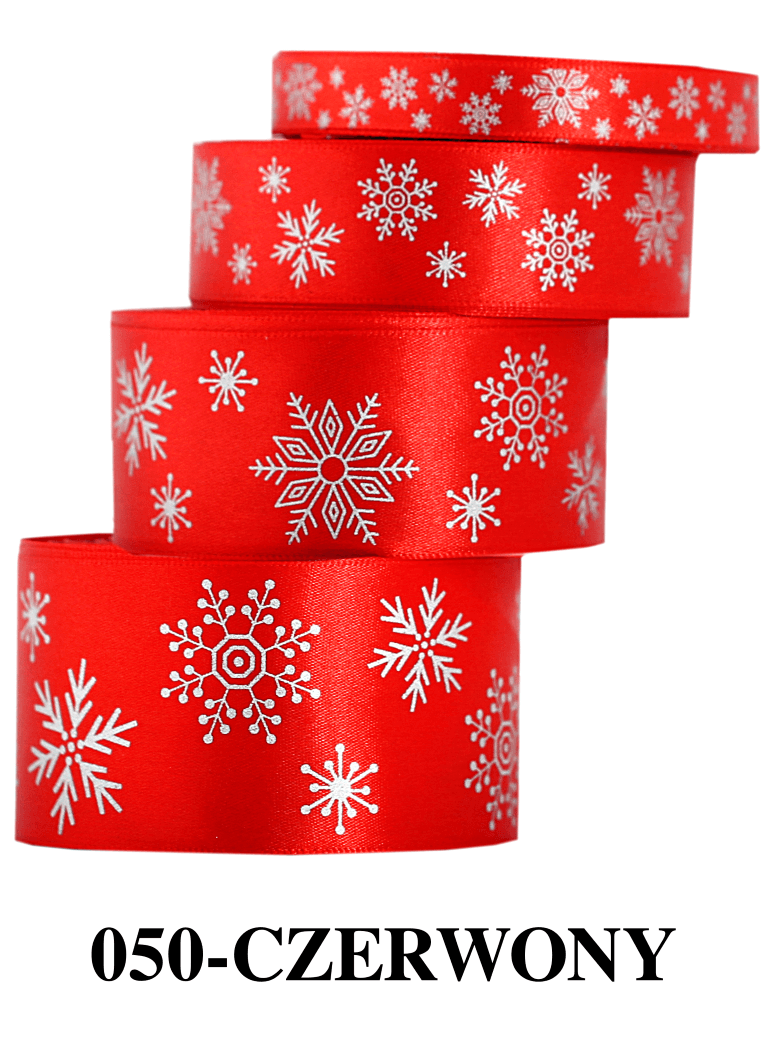 Wstążka w śnieżynki metalizowane 38mm/9mb czerwona