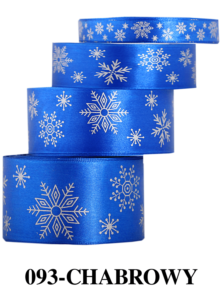 Wstążka w śnieżynki metalizowane 38mm/9mb chabrowa