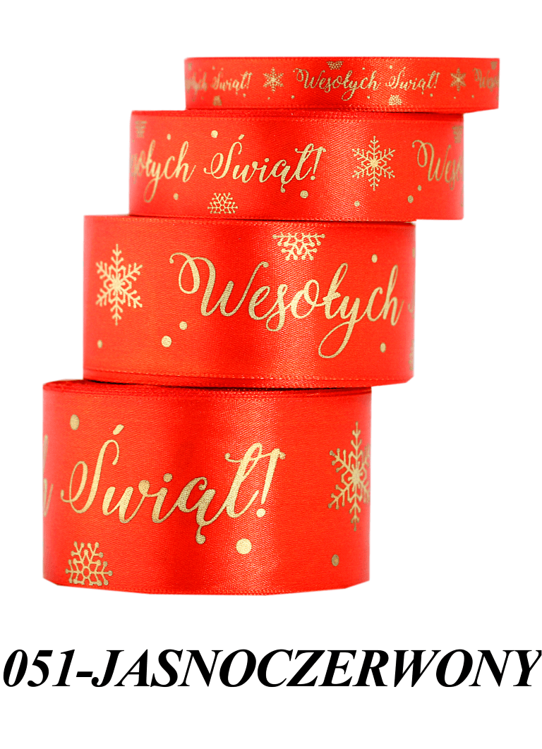 Wstążka Wesołych Świąt metal 38mm/9mb, j.czerwona