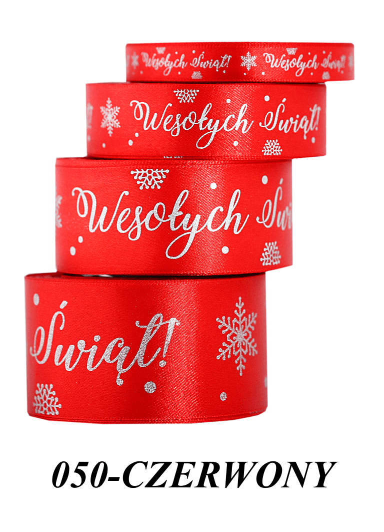 Wstążka Wesołych Świąt metal 50mm/9mb, czerwona