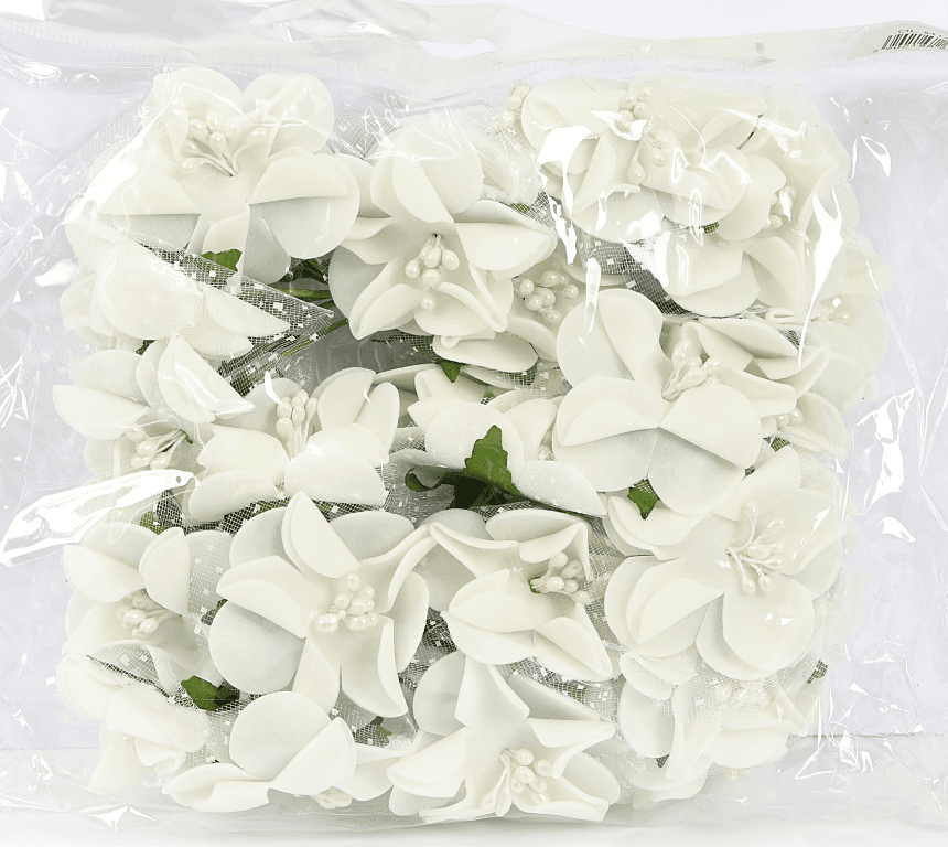 Piankowe kwiaty z pręcikami, śr.4cm/6szt, kremowe