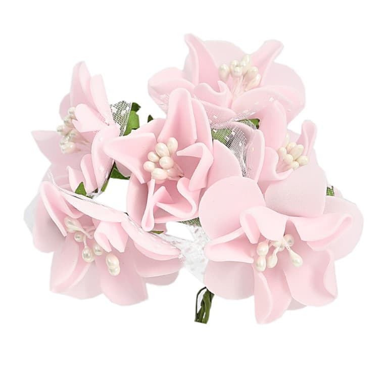 Piankowe kwiaty z pręcikami, śr.4cm/6szt blady róż