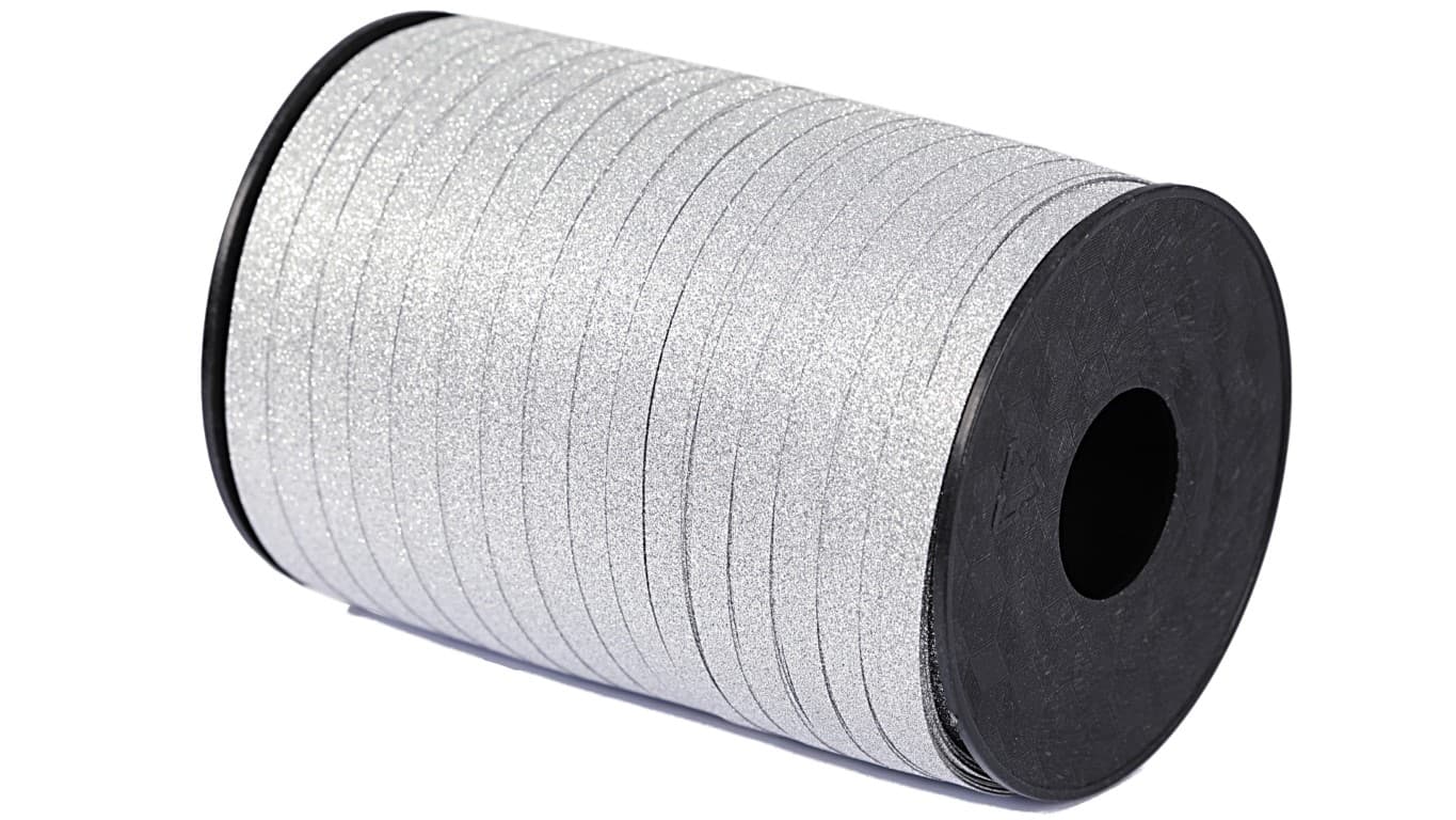 Wstążka plastikowa brokatowa 5mm/225mb, srebrna
