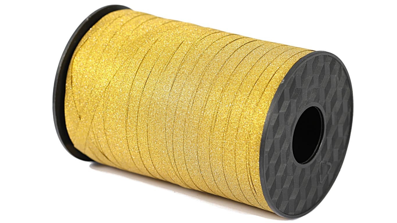 Wstążka plastikowa brokatowa 5mm/225mb, złota