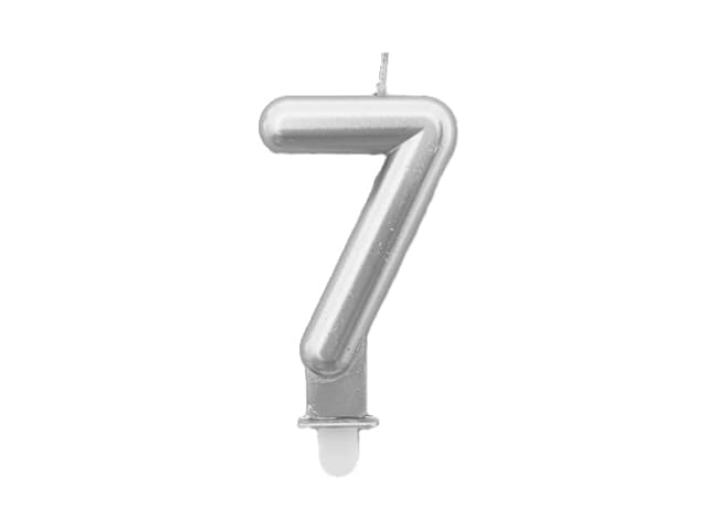 Świeca metaliczna srebro na urodziny, 8cm, cyfra 7